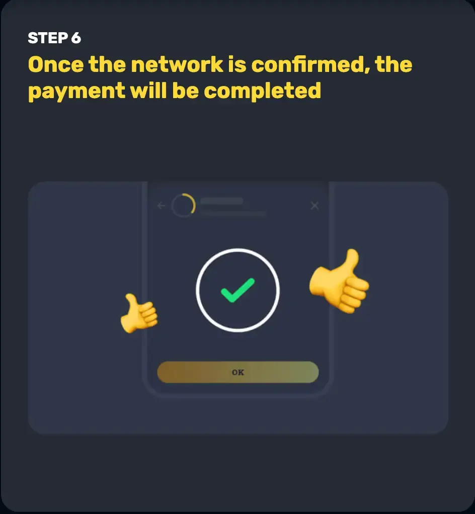 Step6: Paste the RocketPlay address, set the amount and confirm.